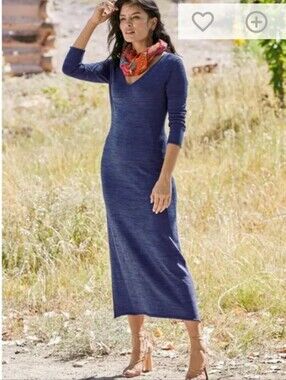 PERUVIAN CONNECTION PIMA COTTON PALOMA MIDI DRESS V NECK 3/4 SLEEVESS SZ SMALL
